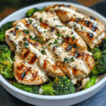 Grilled Chicken & Broccoli Bowls with Creamy Garlic Sauce