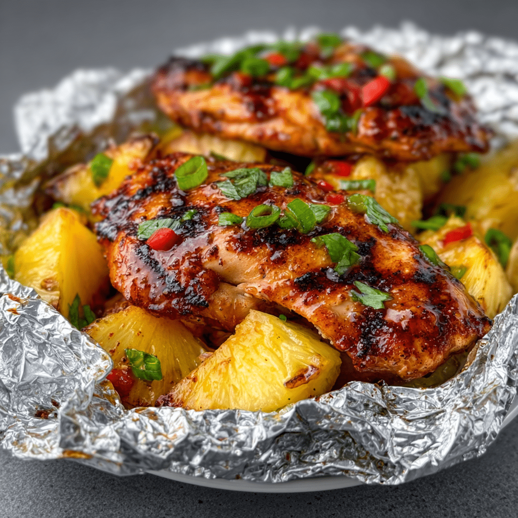 Hawaiian BBQ Chicken and Pineapple Foil Packets