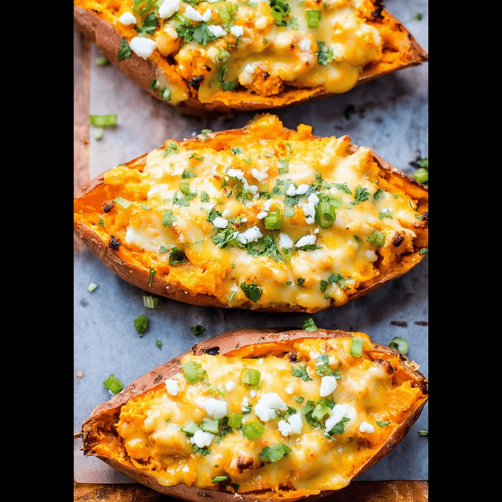 Chipotle Twice Baked Sweet Potatoes with Cheese