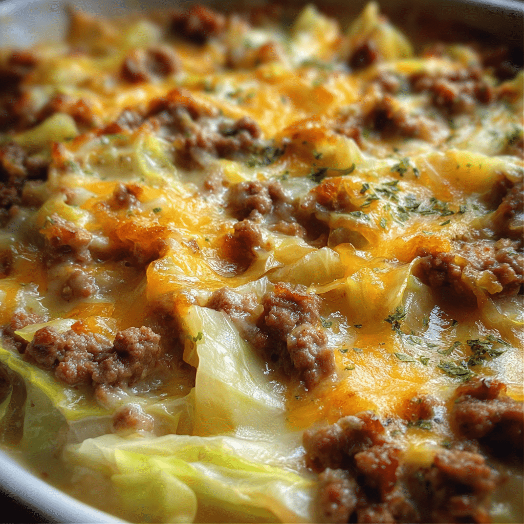 Creamed Cabbage and Ground Beef Casserole