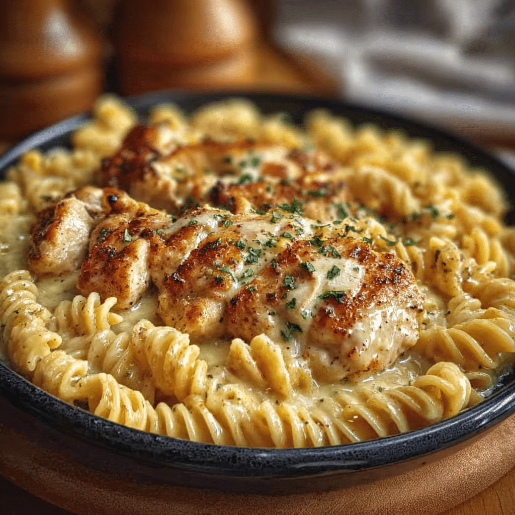 Creamy Garlic Butter Chicken & Rotini in Parmesan Sauce