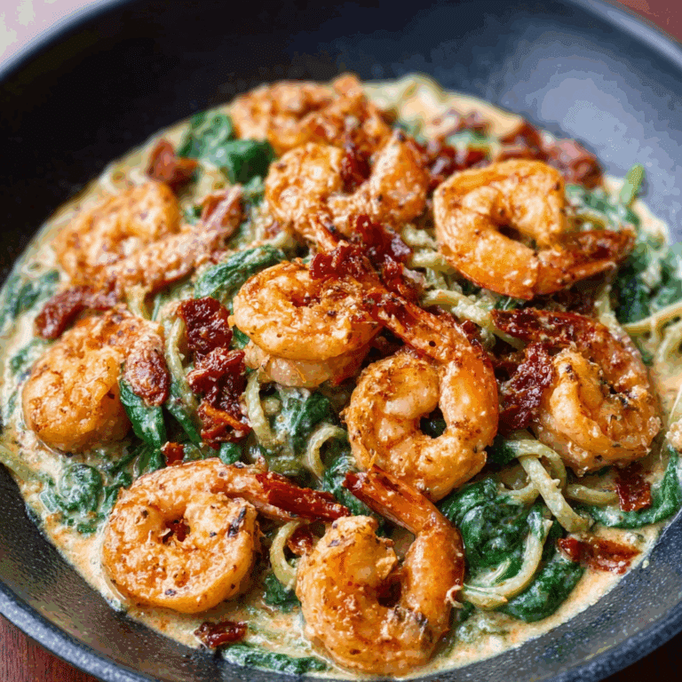 Creamy Sun-Dried Tomato Shrimp with Spinach Pasta