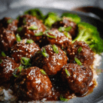 Sticky Mongolian Meatballs & Broccoli