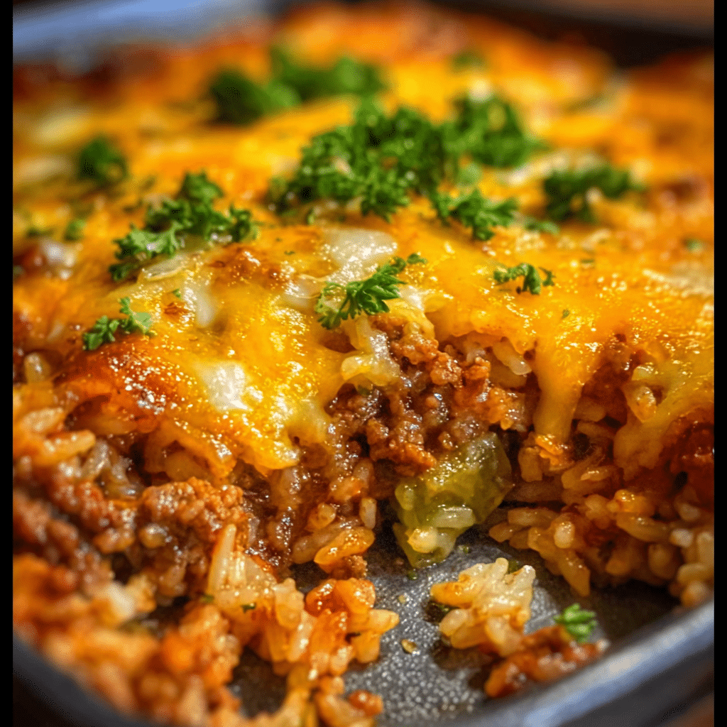 Cheesy Ground Beef and Rice Casserole