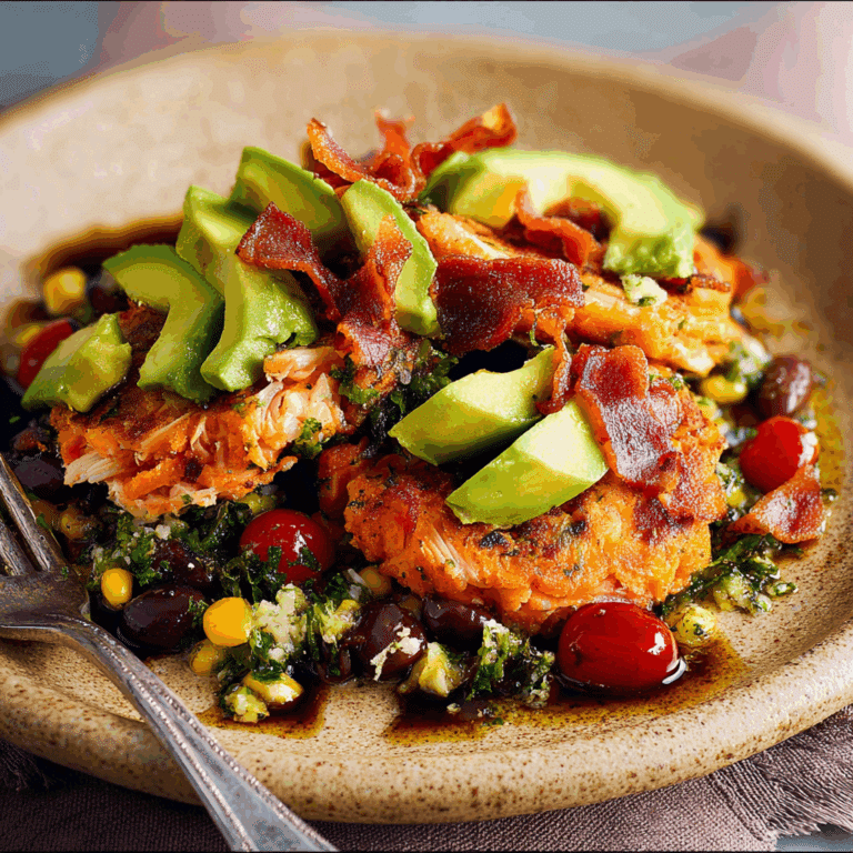 Sweet Potato & Corn Cakes with Tamarind Bacon & Avocado