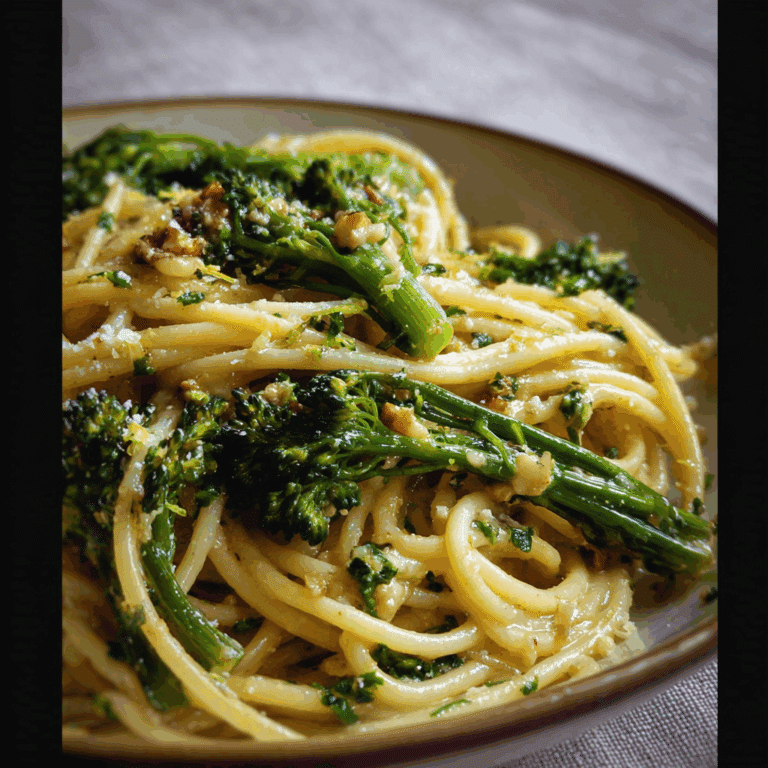 Pasta & Purple Sprouting Broccoli with Anchovies, Garlic & Preserved Lemon