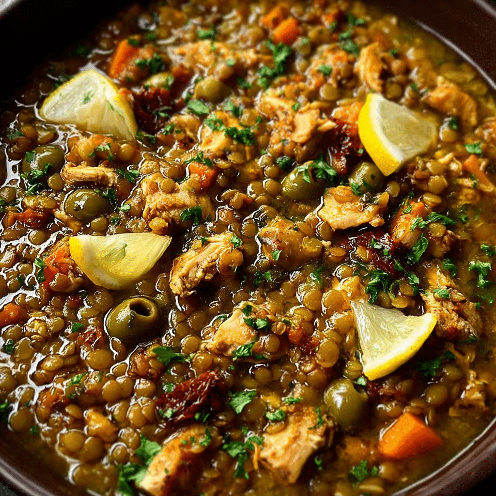 Schmaltzy Lentils with Chicken, Olives & Lemon